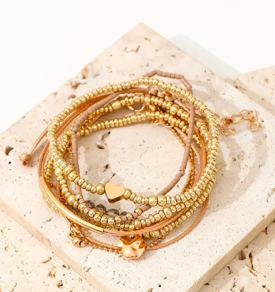 7pcs Retro Bohemian Elegant Love Beaded Ladies Beach Hand made stackable jewelry (adjustable)
