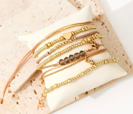 7pcs Retro Bohemian Elegant Love Beaded Ladies Beach Hand made stackable jewelry (adjustable)