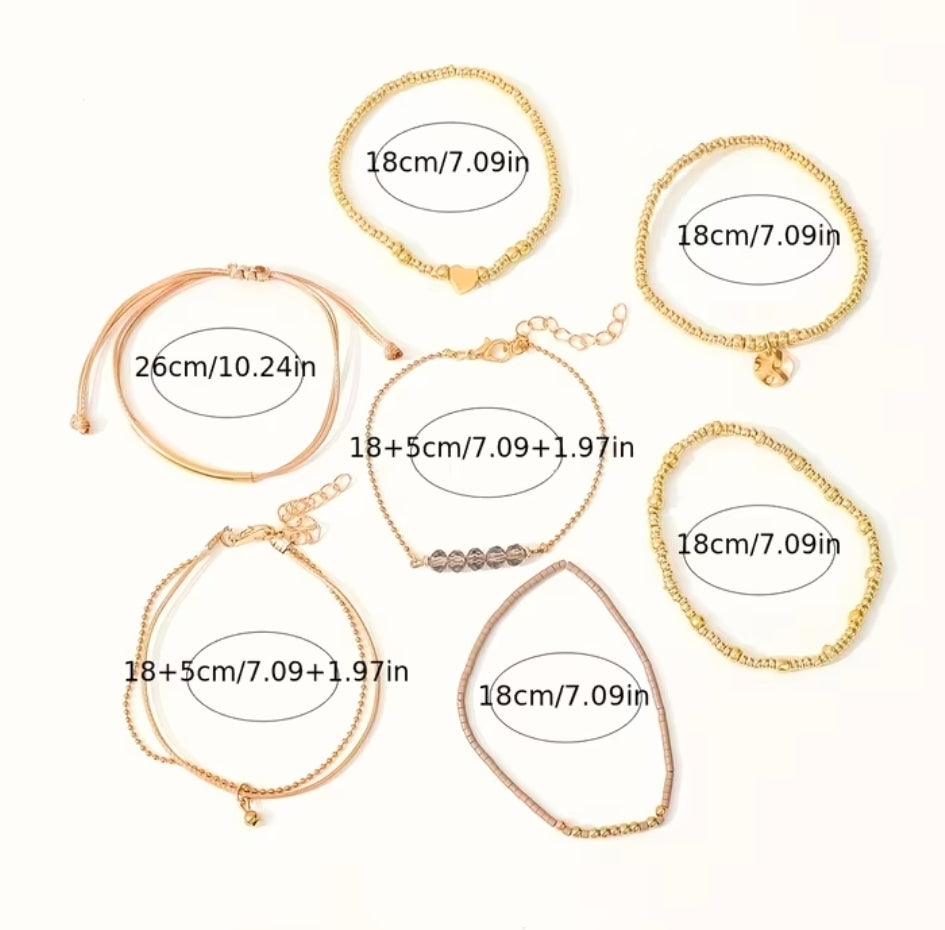 7pcs Retro Bohemian Elegant Love Beaded Ladies Beach Hand made stackable jewelry (adjustable)