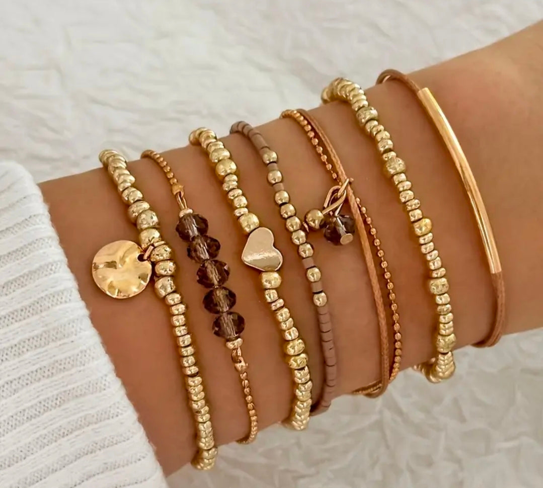 7pcs Retro Bohemian Elegant Love Beaded Ladies Beach Hand made stackable jewelry (adjustable)