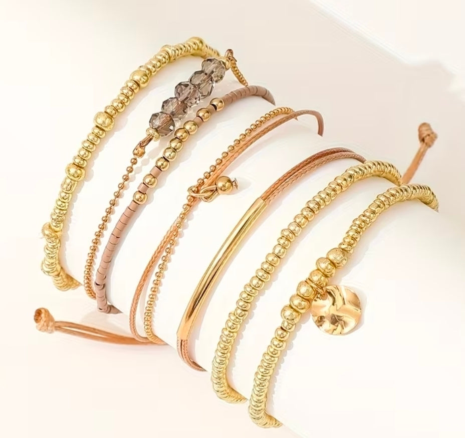 7pcs Retro Bohemian Elegant Love Beaded Ladies Beach Hand made stackable jewelry (adjustable)